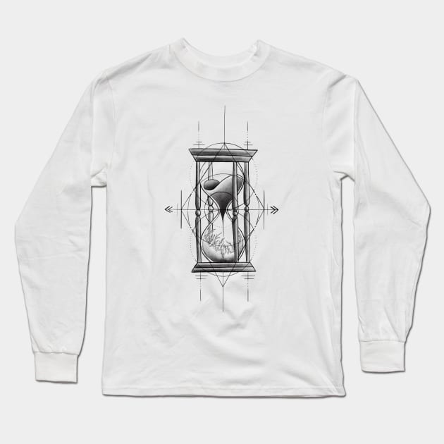 Classic Hour Glass with Sand and Ice with Geometrical Tattoo Design Long Sleeve T-Shirt by Tred85